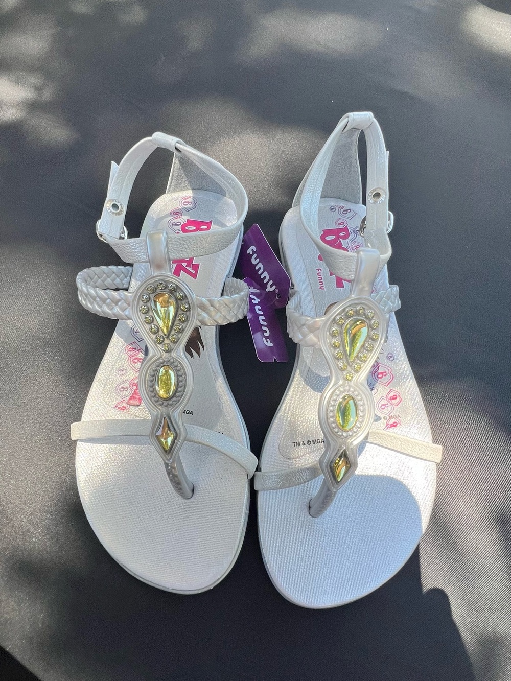 Fumny White Girls' Jeweled T-Strap Sandals